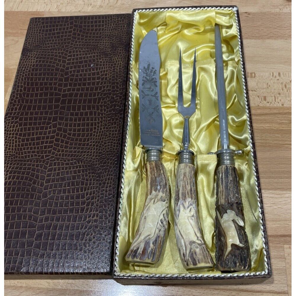 Klaus Tragbar SOLINGEN‎ Staghorn 3Pc Carving Set Knives